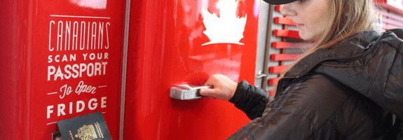 Canadian free beer fridge at the Sochi Olympics